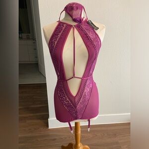 Purple Lace Halter Lingerie Set